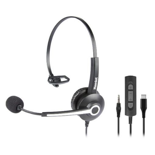 Immagine di HHEADM-CJM  CUFFIA MONOAURALE CON MICROFONO USB-C E JACK 3.5mm + TELECOMANDO