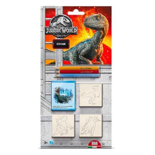 Immagine di Multiprint - Jurassic World - Blister 3 TimbriContenuto: 3 timbri in legno con impugnatura ergonomica e gomma naturale, 1 blocco per timbri, 3 matite colorate.  Multiprint Gmbh è s